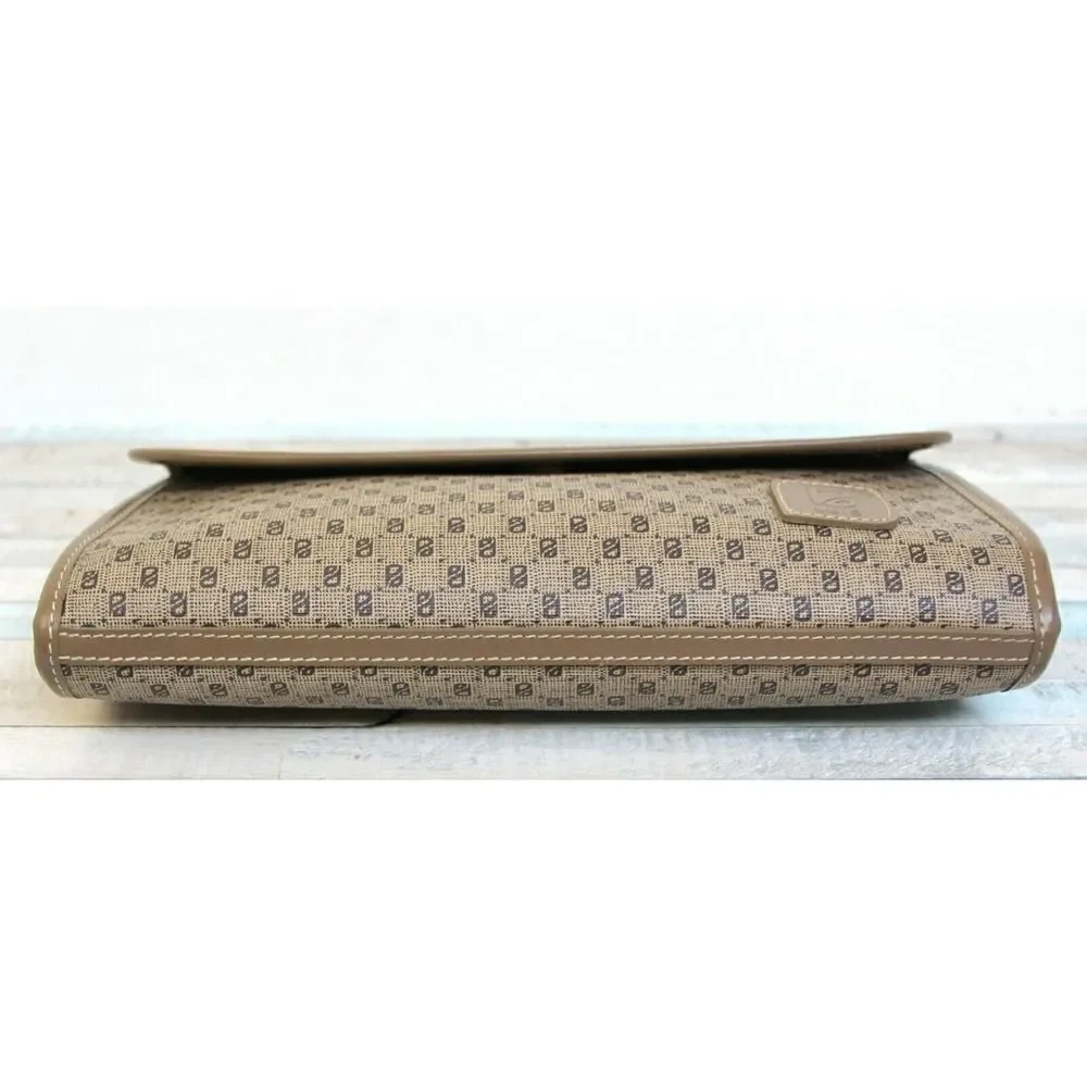 VINTAGE LUIS BEIGE BROWN LOGO PVC GENUINE LEATHER CLUTCH PURSE WALLET ENVELOPE
